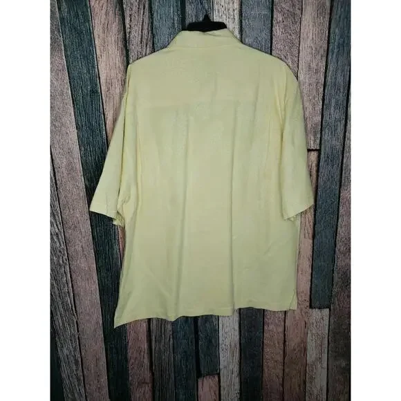 Jamaica Jaxx 100% Silk Pineapple Palm Tree Print Button Up Shirt Yellow Men's L - Picture 4 of 5